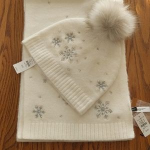 Talbot's NWT Snowflake Embroidered Scarf and Matching Hat.